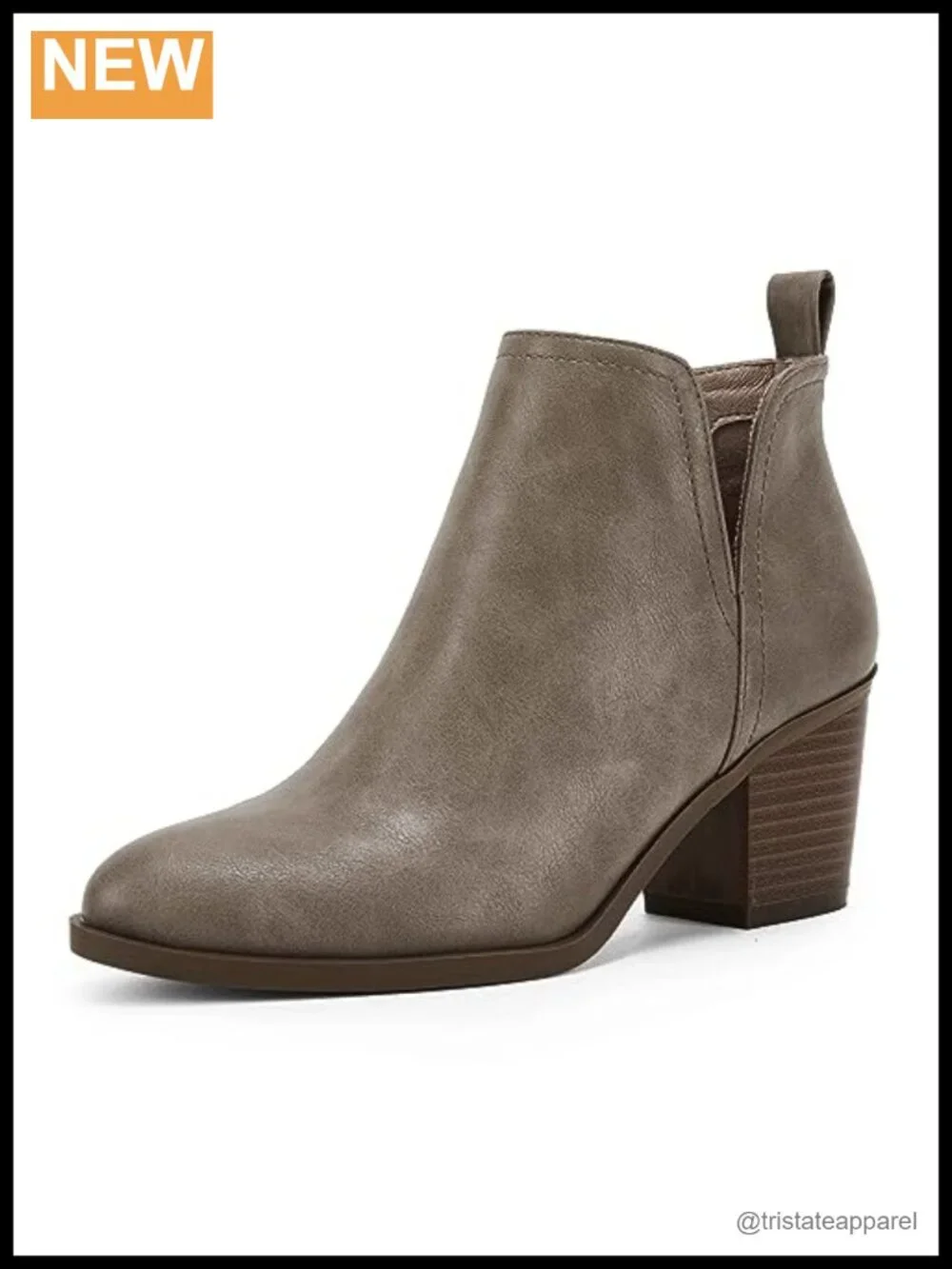 Faux Suede Ankle Boots Chunky Stacked Heel Slip On Booties